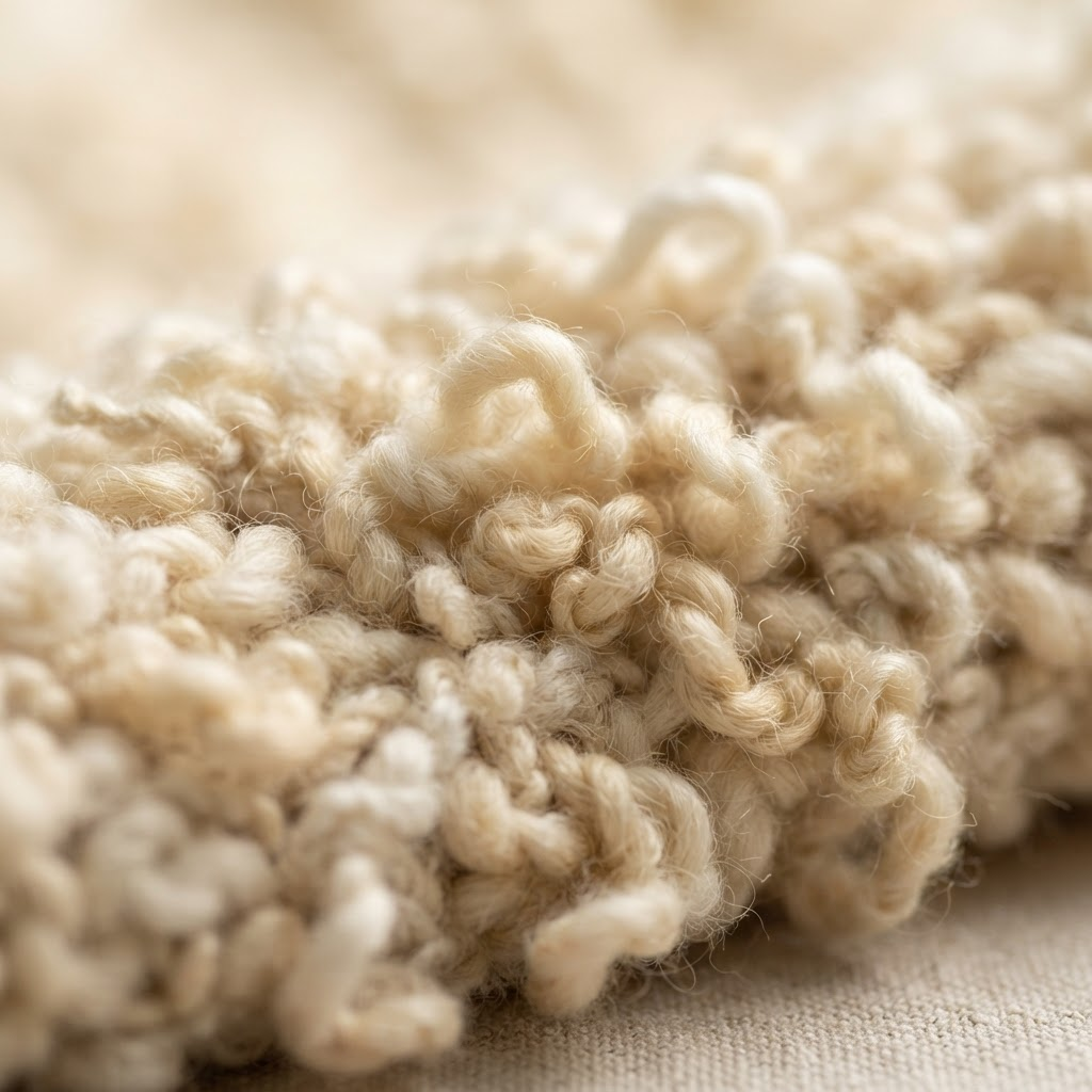 Macro photograph of bouclé textile