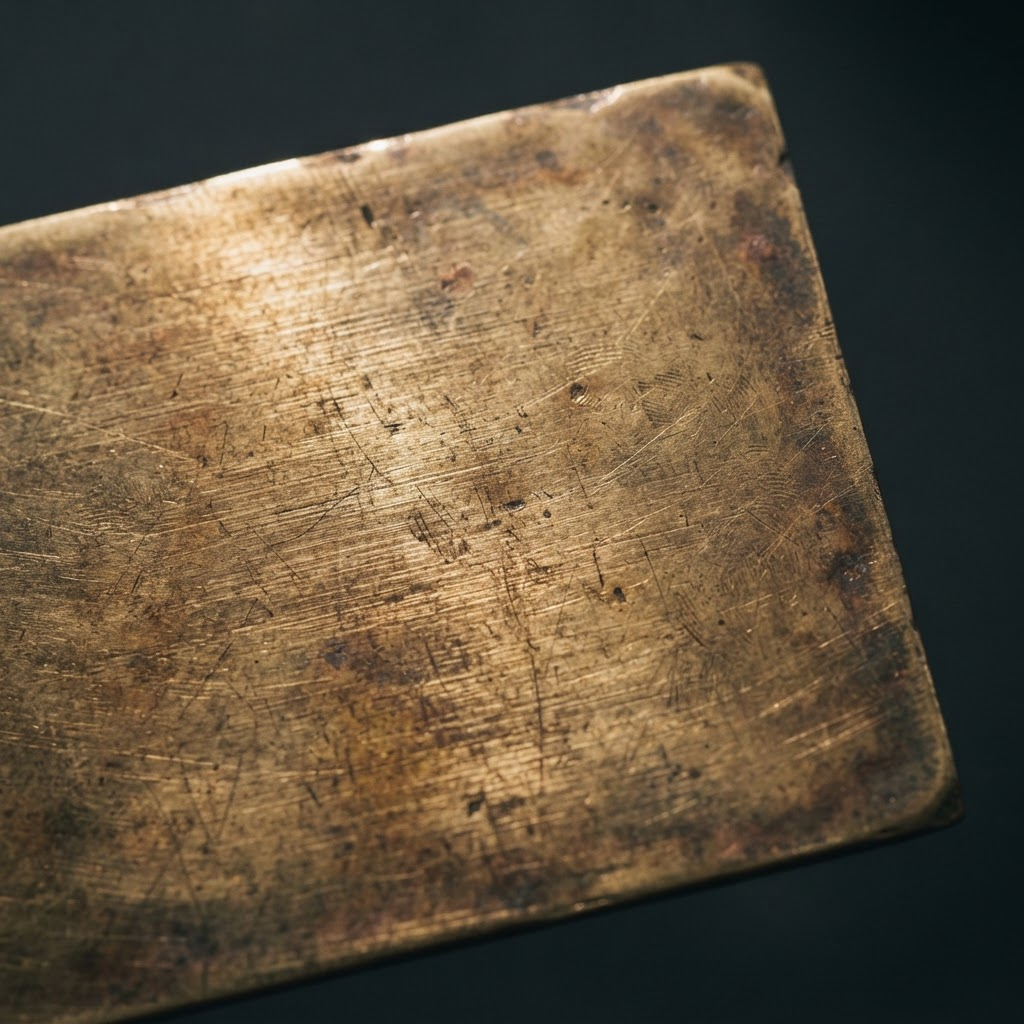 Macro photograph of patinated brass