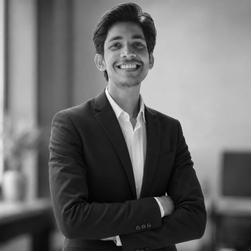 Black and white portrait of Prashant Tyagi, director of technology